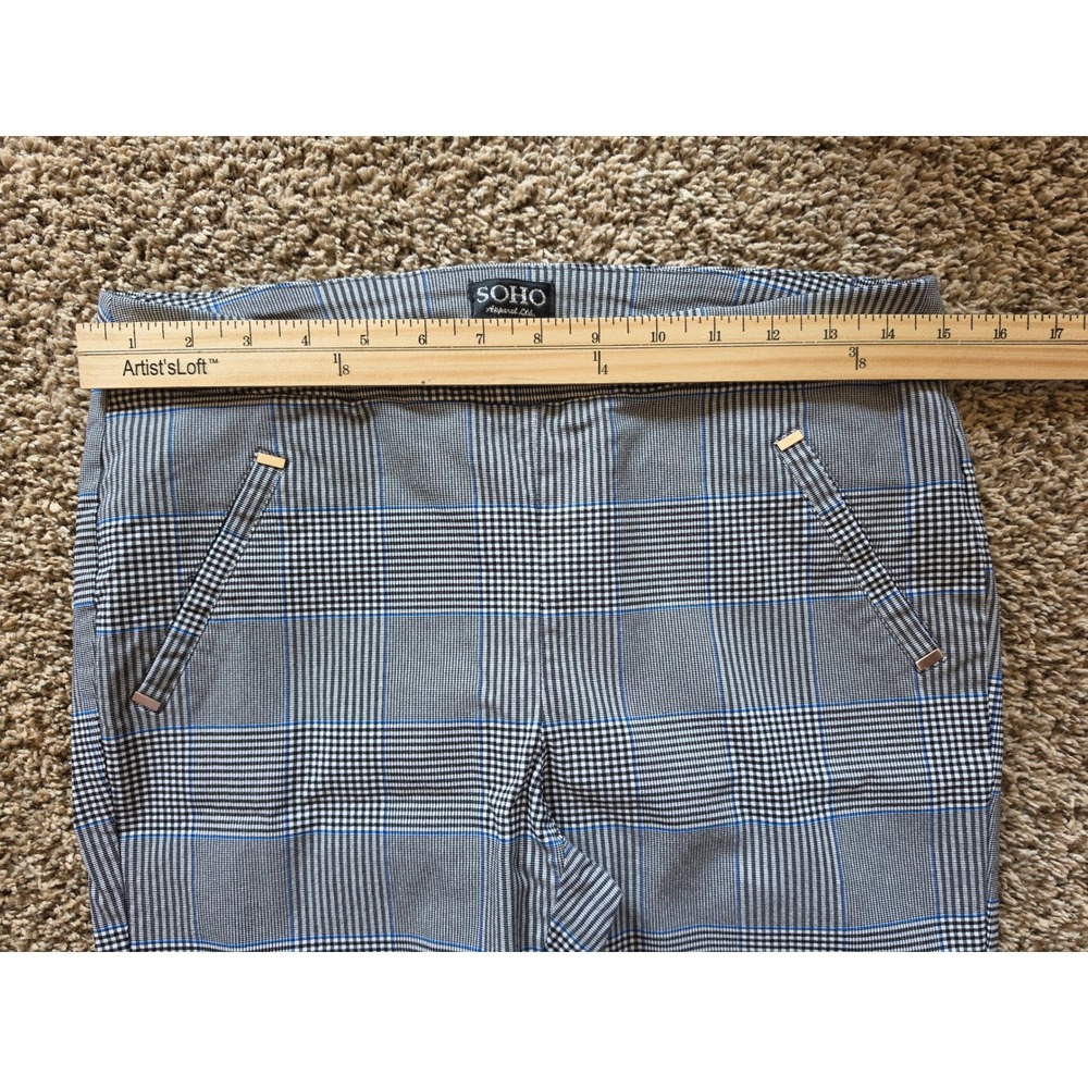 SOHO Apparel Ltd Grey Blue Glen Plaid Pull On Slim Leg Trousers Pants Womens M - Picture 5 of 9
